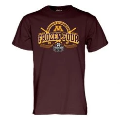 Blue 84 Minnesota Golden Gophers Frozen Four 2022 Hockey Sticks T-Shirt Maroon