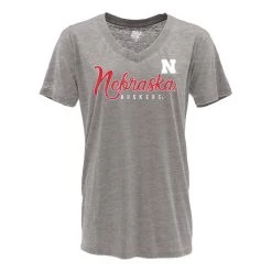 Blue 84 Women's Nebraska Cornhuskers Flipbash T-Shirt Grey