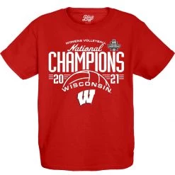 Blue 84 Kids' Wisconsin Badgers Women's Volleyball National Champions 2021 T-Shirt Red