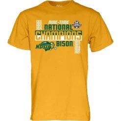 Blue 84 North Dakota State Bison 2021 National Champion 9 Time T-Shirt Gold
