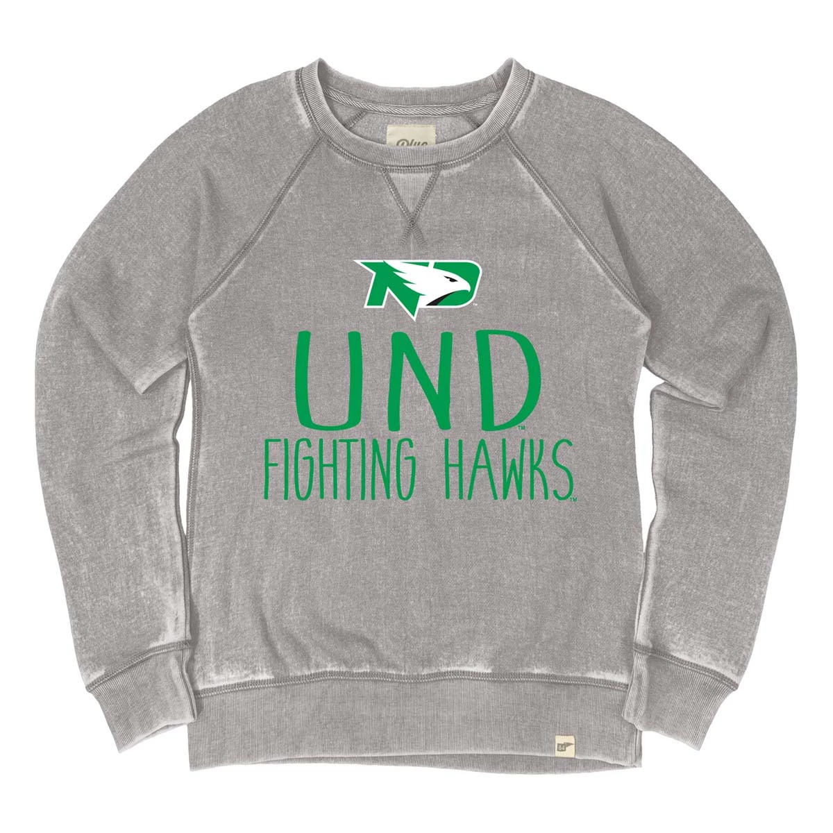 Blue 84 Women's North Dakota Fighting Hawks Whammy Crewneck Sweatshirt Light Grey 1 Blue 84 Women's North Dakota Fighting Hawks Whammy Crewneck Sweatshirt Light Grey