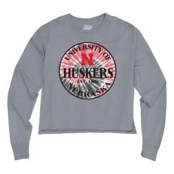 Blue 84 Women's Nebraska Cornhuskers Halogen Long Sleeve Cropped T-Shirt Grey Heather